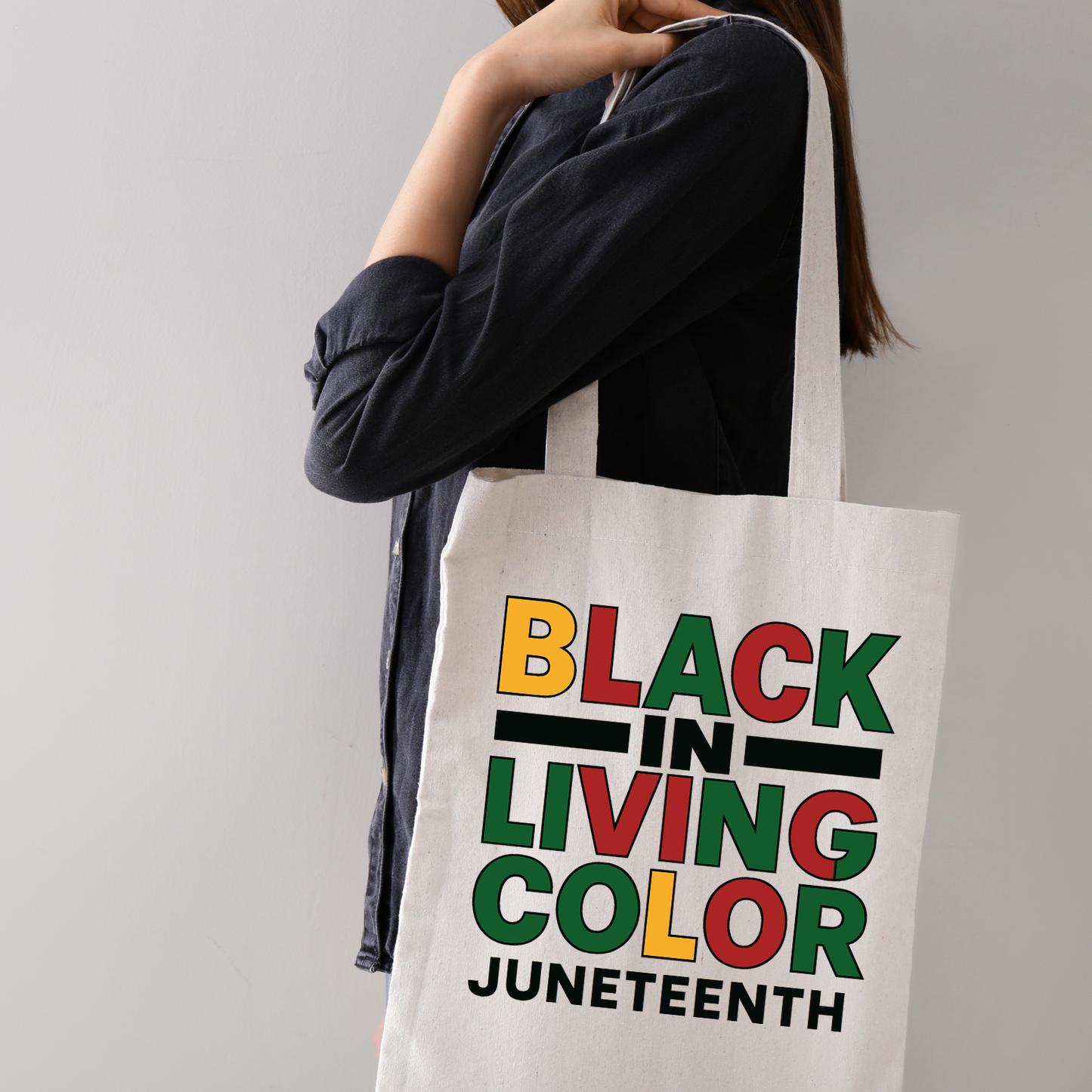 Juneteenth Celebration Organic Canvas Tote Bag - Bold Black Living Color Design