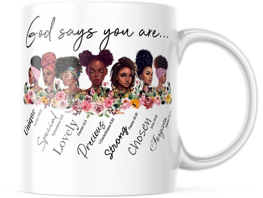 God Says You Are Mug - Inspirational Design, High-Quality Ceramic, 11oz - Two Anointed Hands