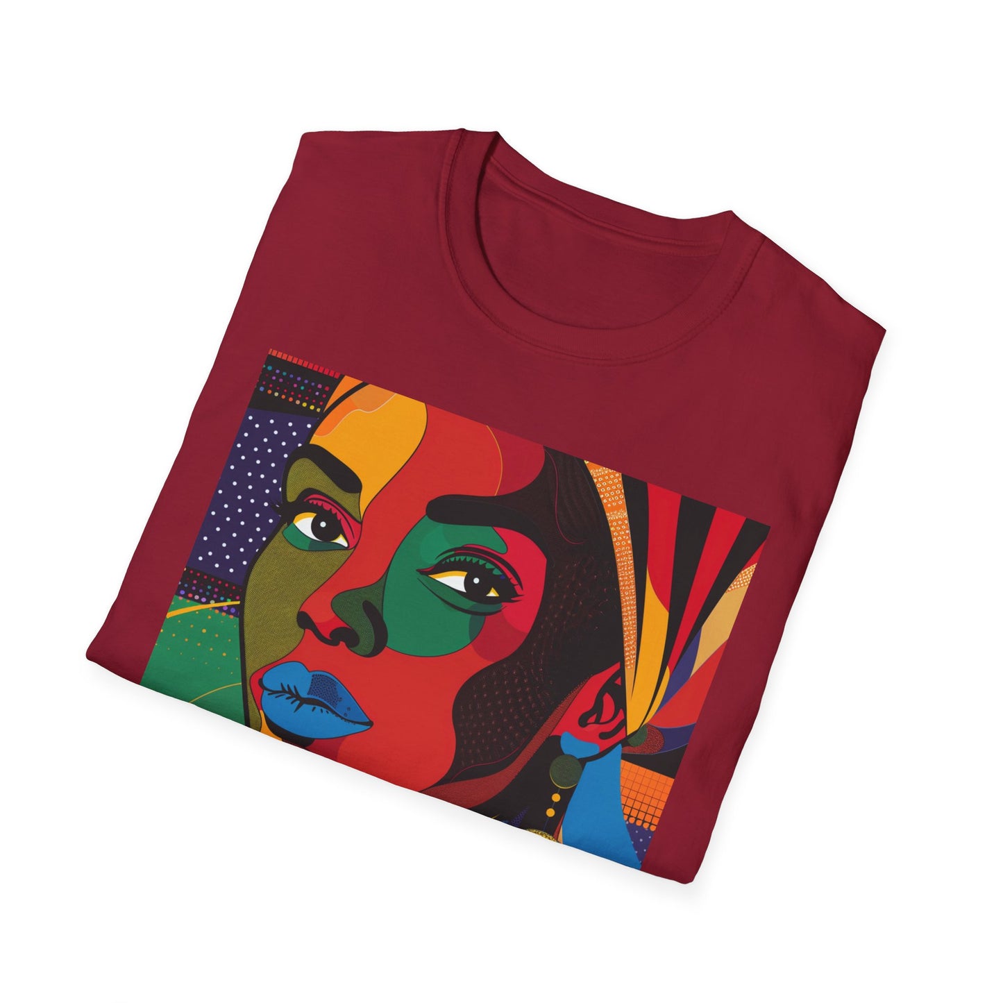 Vibrant Art-Inspired Unisex Softstyle T-Shirt - Colorful Portrait Design