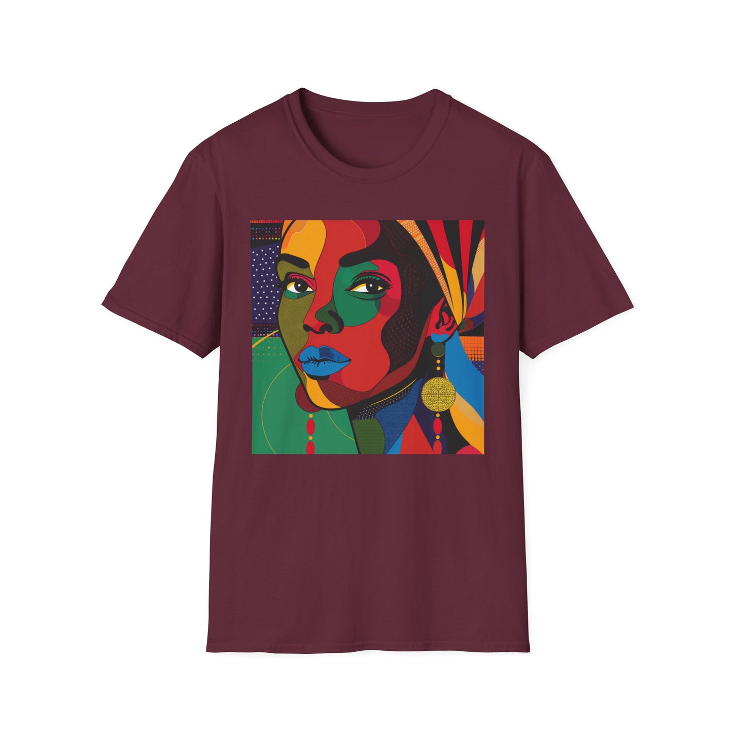Vibrant Art-Inspired Unisex Softstyle T-Shirt - Colorful Portrait Design