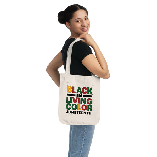 Juneteenth Celebration Organic Canvas Tote Bag - Bold Black Living Color Design