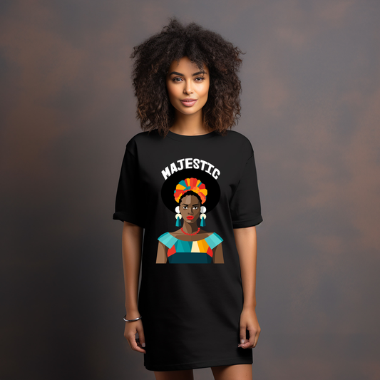 Majestic Women's Tee, Afrocentric Shirt, Empowering Graphic Tee, Stylish Gift for Her, Casual Fashion Statement