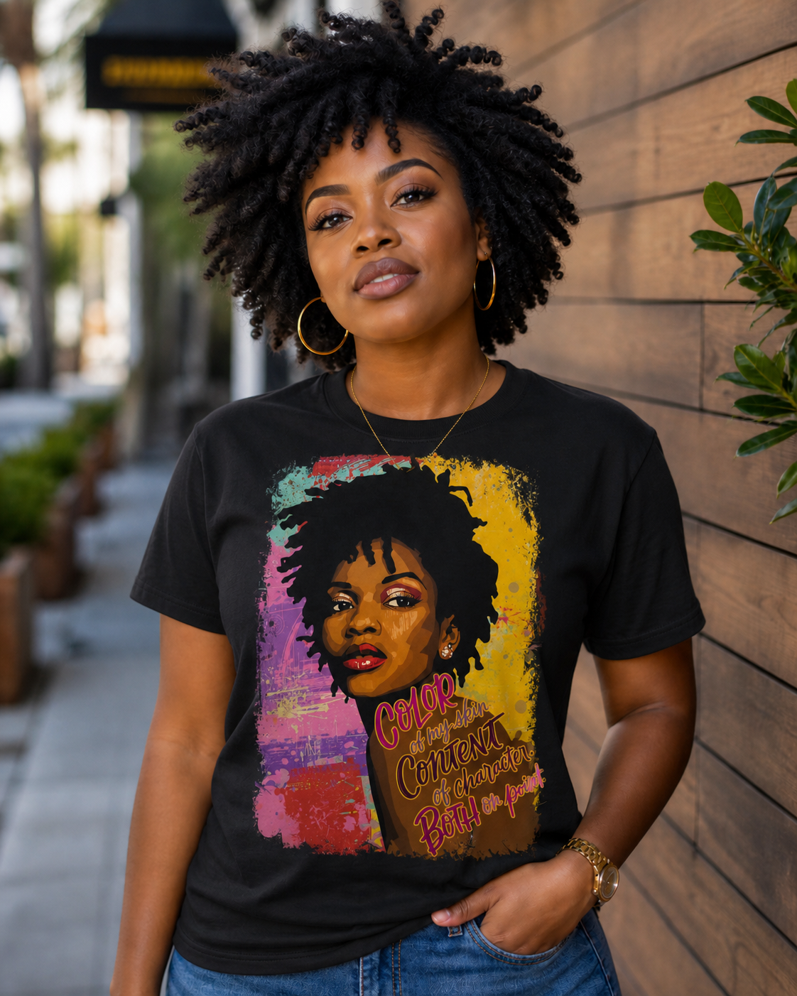 Black Woman Celebration Shirt Empowerment Graphic Tee Natural Hair Pride Design Confidence Building Fashion Inspirational Quote Clothing Cultural Identity Statement Beautiful Illustrated Art Colorful Design Self Worth Message Casual Wear